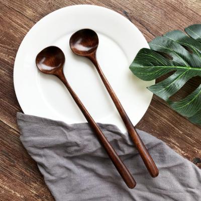 China 11 Inch Sustainable Natural Wood Biodegradable Long Handle Spoon Set Mixing Honey Spoons for sale