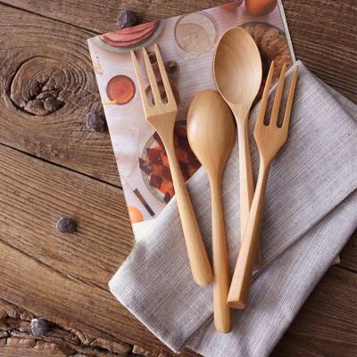 China New Design Kitchen Viable Customized Wooden Spoon Fork For Desserts Salad Fruit Daily Life Spoon And Fork Set for sale