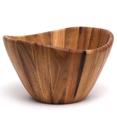 China Elegant Personalized Vintage Acacia Wood Large Salad Fruit Serving Bowl for sale