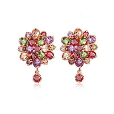 China Vintage Top Sells Fashion Earrings Trend 2021 Ladies Gemstone 18k Gold Metal Stud Earrings for sale