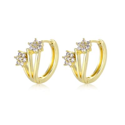 China High Quality Vintage Thin 18K Gold Circle Zircon Earrings Small Geometric Brass Stud Earrings For Women for sale