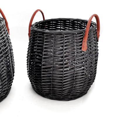 China Sustainable Cheap Handmade Natural Round Household Large Sundries Storage Wooden Wicker Basket With Rope Handles for sale