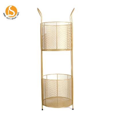 China Best Selling Stocked Metal Wire Basket Storage Racks Decorative 2-Tier Fruit Basket Wrought Iron Rack for sale