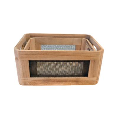 China Sustainable raw wooden box with handmade wire mesh craft for sale