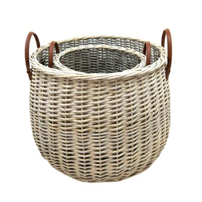 China Sustainable Quality Willow Basket 100% Gray Color With Leather for sale