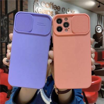 China Shockproof For iPhone 13 12 New Products 2.0mm Lens Camera Slide Window Design Silicone Cloth Rubber Phone Cover Case for sale