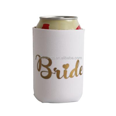 China Insulated Neoprene Box Cooler Gold Strap Party Silk Printing Bride Can Coolie for sale