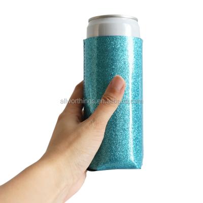 China Glitter Slim Cooler Neoprene Insulated Collapsible Sleeve Box Lean Box Cooler for sale