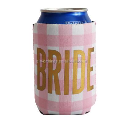 China Gold Stamp Printed Bride 330ml Insulated Neoprene Stubby Cooler Holders For Wedding for sale