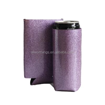 China New Insulated Glitter Neoprene Coolie Custom 12 oz Slim Beer Can Cooler for sale