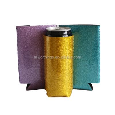 China Insulated Glitter Box Cooler Monogram Can Neoprene Sparkle Beer Can Cooler Holder for sale