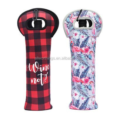 China Custom Printing Neoprene Insulated Single Bottle Wine Tote Carrier Bag for sale