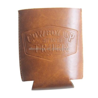 China Neoprene Embossed Logo 330ml Faux Leather Box Cooler Insulated Standard Beer Can Holder for sale