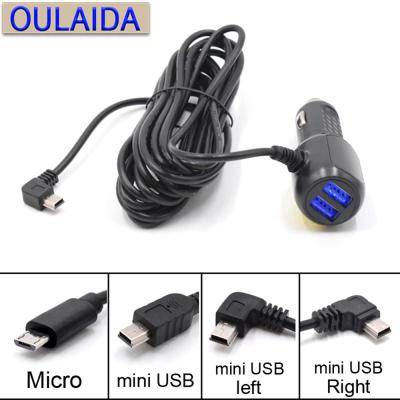 China Mini USB Wire with 2 USB Port OULAIDA Mini Micro USB Car Charger 3.5meter 5V 3.4A with 2 USB Ports for Car DVR Dash Camera GPS VCR, DC 8V-36V Input for sale