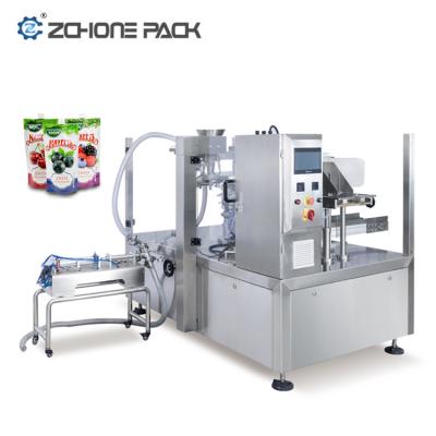 China Rotary Jam Honey Filling Sealing Packaging Food Spout Bag Machine for sale