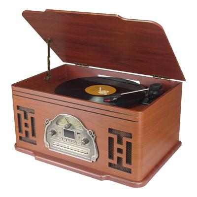 China Vinyl play/FM Radio/USB play/CD play/CD high quality sound multi-function home audio and decoration retro style turntable record player for sale