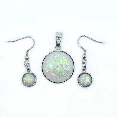 China TRENDY White Opal Stud Earrings Stainless Steel Pendant Fashion Jewelry Sets for sale