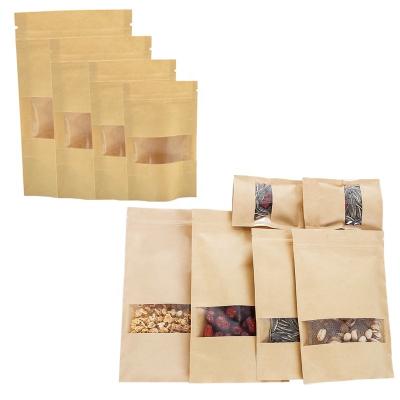 China Biodegradable Reusable Food Storage Airtight Bag With Clear Window Stand Up Self Sealing Zippered Kraft Paper Bag for sale