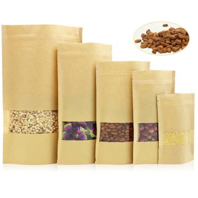 China Biodegradable Reusable Stand Up Kraft Paper Pouches Zip Lock Bags Food Storage Packing Kraft Paper Ziplock Bag With Window for sale