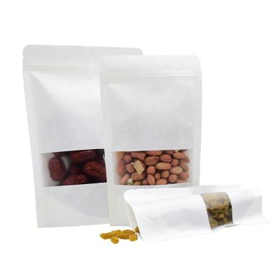 China Biodegradable In Stock White Packaging Bag With Zipper Lock Food Peanut Storage Bag Eco-friendly Kraft Paper Bag for sale