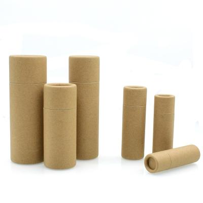 China Lift Up Kraft Cardboard Tube Paper Lip Balm Lipstick Sunscreen Recyclable Plastic Free Bottom Container for sale