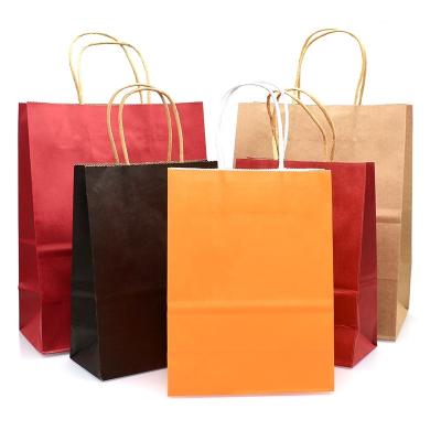 China Biodegradable Foldable Shopping Bags With Handle Colorful White Green Yellow Black Red Kraft Paper Packing Bags In Stock for sale