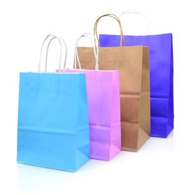 China Biodegradable Custom Logo Rainbow Colored Kraft Paper Gift Favor Bag With Handle Recyclable Kraft Paper Shopping Bags for sale