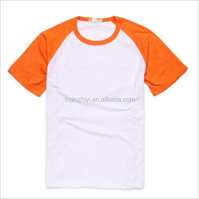 China Wholesale Breathable Mens Short Sleeve White And Orange Design Conbination T-shirt Raglan for sale