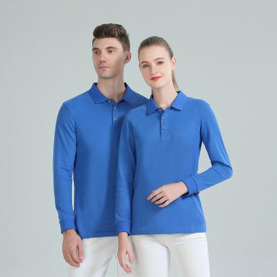 China Anti-Wrinkle Long Sleeves Anti-Wrinkle Polyester Unisex Blue Cotton Polo Shirt With for sale