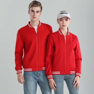 China Unisex Breathable Full Zipper Washable Polyester Cotton Long Bomber Jacket in Red for sale