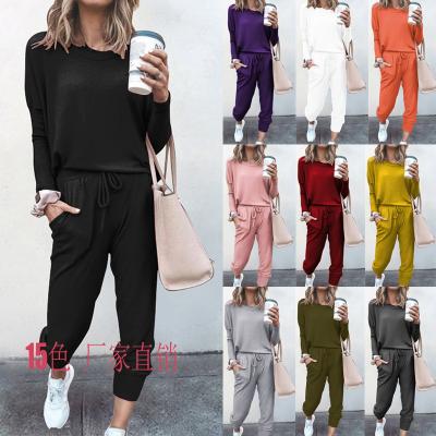 China Solid Color QUICK DRY Crew Neck Loungewear Set Long Sleeve Tops With Pants Lounge Sets Women's Two Piece Sweatsuit for sale