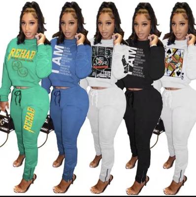 China New Product Drop New Product Anti-Static Set Woman Long Sleeve Printed Crewneck Jogger Sweatshirt Sweatpants Women Sweat Suit Set for sale