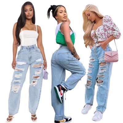 China 2021new fashion streetwear jeans QUICK DRY women hole high waist Streetwear pencil denim culotte fashion women casual jeans for sale