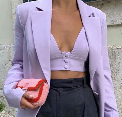 China Latest Design Breathable Purple Loose Set Blazer Office Ladies Casual Wear Fashion Blazer Tank Tops And Shorts 3 Piece Drop Set for sale