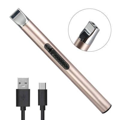 China Custom Mini Cheap Windproof Rechargeable Plasma Candle USB Kitchen Eco-friendly Handheld Rechargeable Electric Lighter With Safe Button for sale