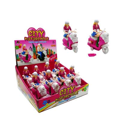 China Cartoon Toys Shapes Vogue Inertia City Girl Motorcycle Candy Toy for sale