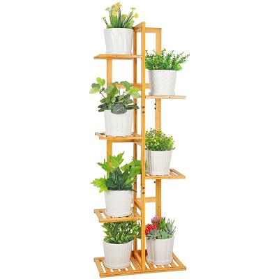 China Modern Bamboo Plant Racks For Indoor Plants 6 Tier 7 Tier Large Potting Shelf Outdoor Plant Racks for sale