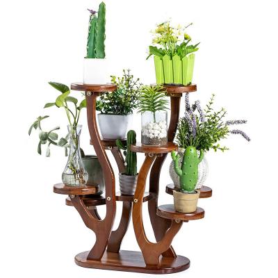 China 8 Pottred Modern Bamboo Plant Stand Flower Pot Rack Corner Balcony Living Room Multiple Shelf for sale