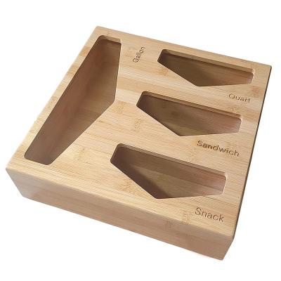 China Viable Bamboo Sandwich Bag Organizer Box Premium Wood Drawer Organizer for Food Storage Bags Baggie Container compatible withPlastic for sale