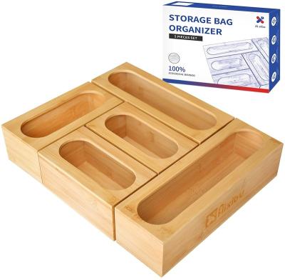 China Viable Bamboo Sandwich Bag Organizer Box Premium Wood Drawer Organizer for Food Storage Bags Baggie Container compatible withPlastic for sale