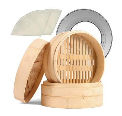 China Handmade 10 304 Stainless Steel Steamer Ring Set 100% Natural Sustainable Bamboo Steamer Basket Inch And for sale