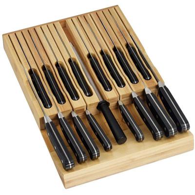 China Drawer Knife Set Bamboo Storage Custom Viable Knife Block Organizer With Security Slots for sale