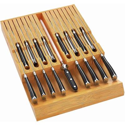 China Sustainable Bamboo Knife Block Stands Organizer In-Drawer Knife Insert Holder, Large Handle Steak Knife Holder for sale