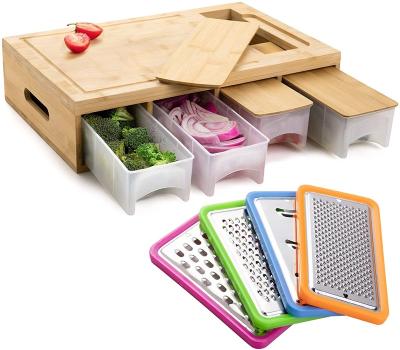 China Viable Cutting Board with Containers, Lids, Graters, Bamboo Meal Prep Station with Juice Groove for Kitchen - Sturdy, Organized for sale