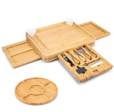 China Sustainable Bamboo Cheese Board And Knife Set Large Charcuterie Board Set, Wine Meat Cheese Platter for sale