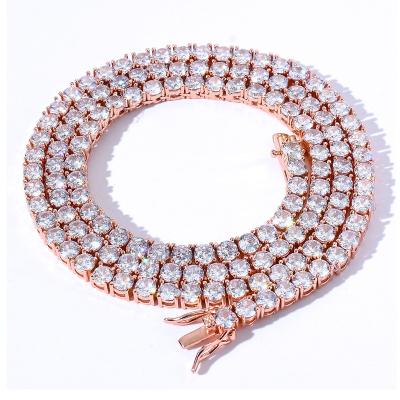 China TRENDY 3mm 4mm brass zircon hiphop tennis chains necklace 5mm iced out brass gold silver CZ jewerly for sale