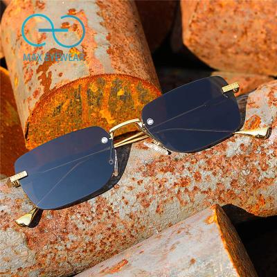 China UV400 m8085 fashion gradient colors rimless sunglasses small trending progressive square frameless sunglasses 2021 metal vasos for sale