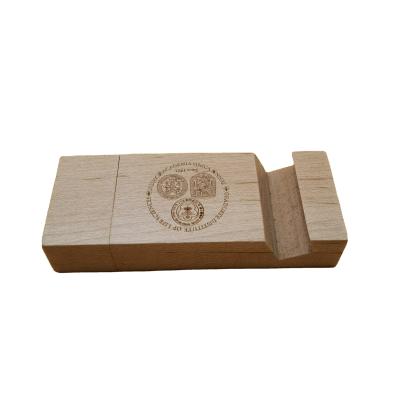 China Wholesale Wooden Phone Holder Phone Stand High Speed ​​Promotional Gift With Laser Engraving LOGO Memoria Flash Disk for sale