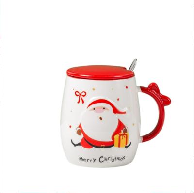 China Sustainable Glazed Christmas Old Man Mug With Lid Ceramic Mug Give Gift Cute Household Water Mug for sale