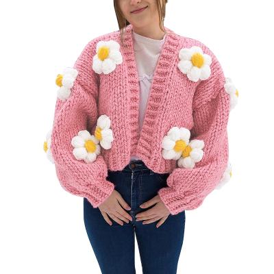 China W21C03360 Anti-wrinkle Autumn Clothing Fashion Loose Pink Embroidered Women Tops Casual Knitted Sweater Cardigans Streetwear for sale